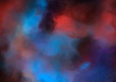 Oil style spacescape with a red nebula