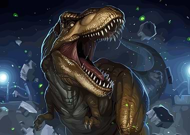 Roaring Tyrannosaurus Rex in a Dark Setting