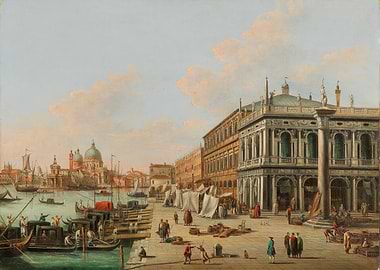 Venetian Canal Scene with Architecture and Boats