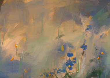 Impressionistic Floral Landscape of the Midwest United States: A childhood memory of chicory and jewelweed