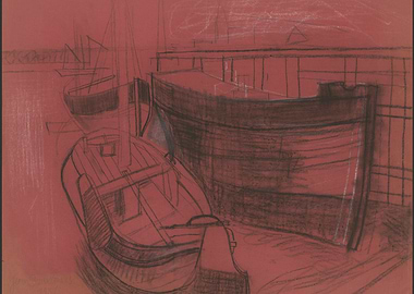 Boats docked by a pier