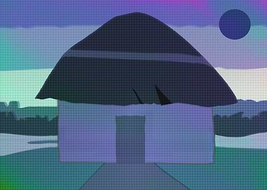 Hut under a twilight sky