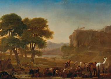 Pastoral Landscape with Shepherds and Livestock