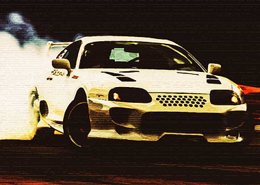 Drifting White Sports Car