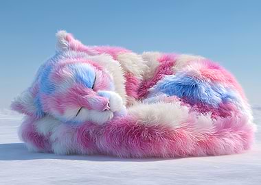 Fluffy Cat Sleeping in Snow