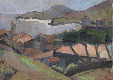 Coastal Village Landscape Painting