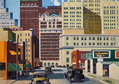 Vintage City Street Scene Painting