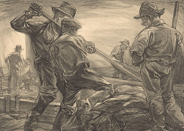 Workers operating heavy machinery