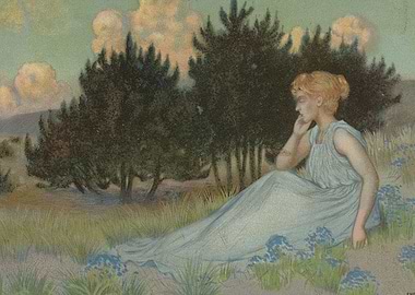 Woman in a blue dress in a field