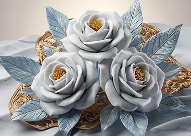 Marble Roses with Gold and Blue Accents