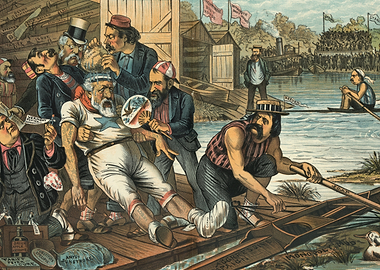 Political Cartoon of a Rowing Race
