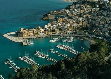 Coastal Town Harbor with Boats