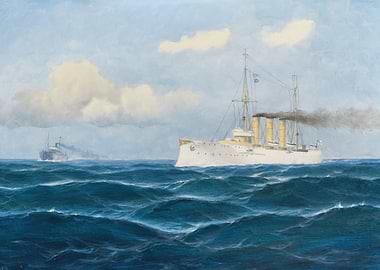 Warships sailing on a choppy sea