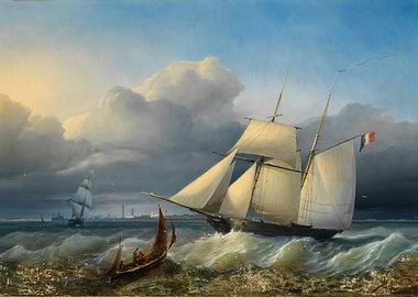 Sailing Ships in a Stormy Sea