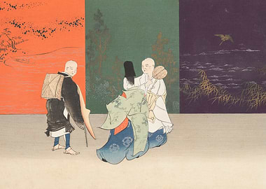 Ukiyo-e print of travelers