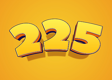 Number 225 in 3D Yellow Font