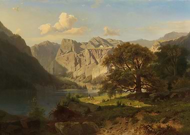 Mountain Lake Landscape with Rider