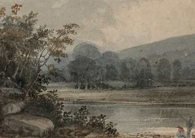 Watercolor Landscape with Figures