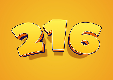 Yellow 216 Number with Shadow