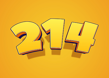 Number 214 in 3D Yellow Font
