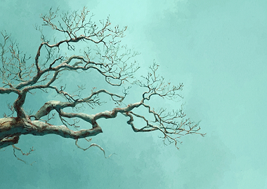 Bare Tree Branches Against Teal Sky