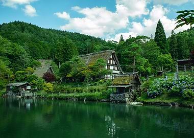 Traditional Japanese Village by the Water