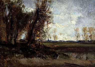 Impressionistic Landscape with Trees and Field