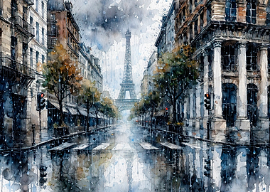 Eiffel Tower in Paris during rain