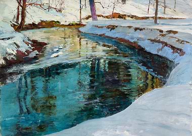 Winter Stream Painting