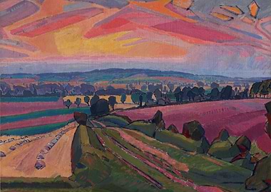 Vibrant Landscape Painting at Sunset