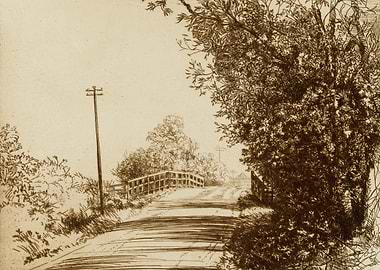 Rural Road and Bridge Etching