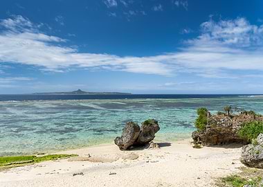 Okinawa Turtle Tropical Beach with Distant Island