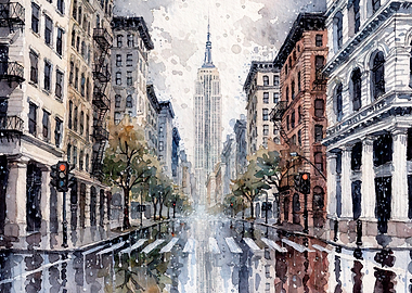 New York City Street in Rain