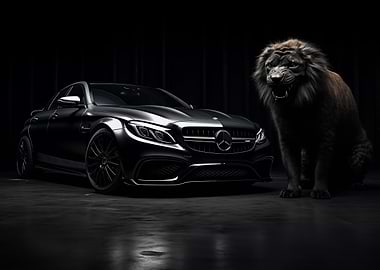 Luxury car and lion