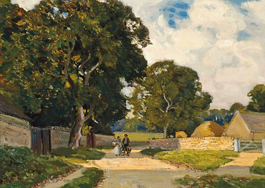 Rural Lane with Figures and Farm Buildings