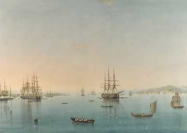 Nautical Scene with Sailing Ships