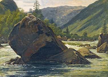 Rocky River Landscape with Mountains