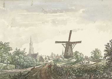 Dutch Landscape with Windmill and Church