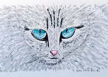 Blue Eyed Fluffy Cat