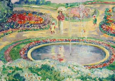 Impressionist Garden Scene with Fountain