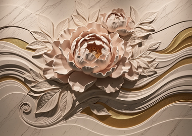 Embossed Floral Relief with Gold Waves