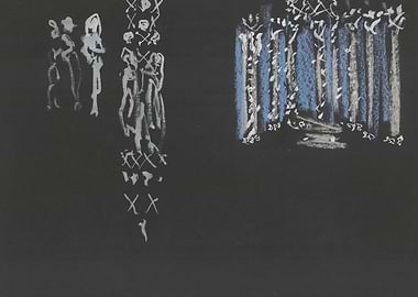 Figurative Sketch with Blue and White Elements