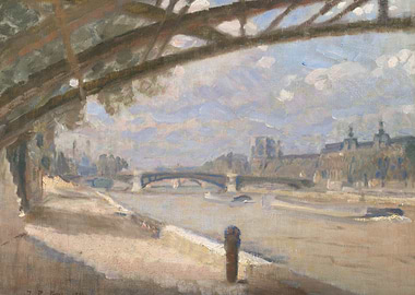 Parisian River Scene Under a Bridge