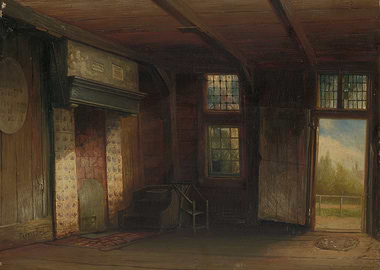 Interior of a Rustic Room with Fireplace
