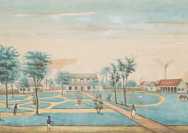 Plantation Scene with Figures and Buildings