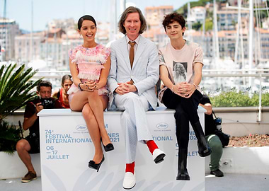 Timothée Chalamet, Wes Anderson, and Tilda Swinton at Cannes