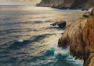 Waves crashing on a rocky coast