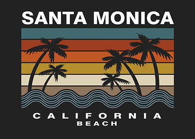 Santa Monica California Beach Retro Sunset