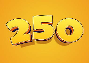 Number 250 in 3D Yellow Font