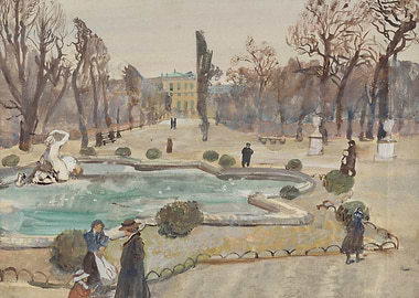 Park Scene with Fountain and Figures